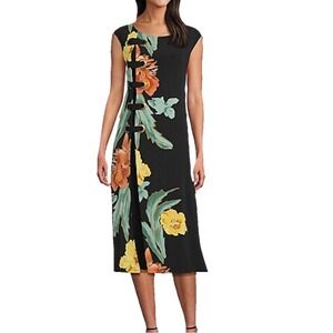 Eva Varro Black Floral Grommet Lace Up Sleeveless Midi Dress XL A-line stretchy